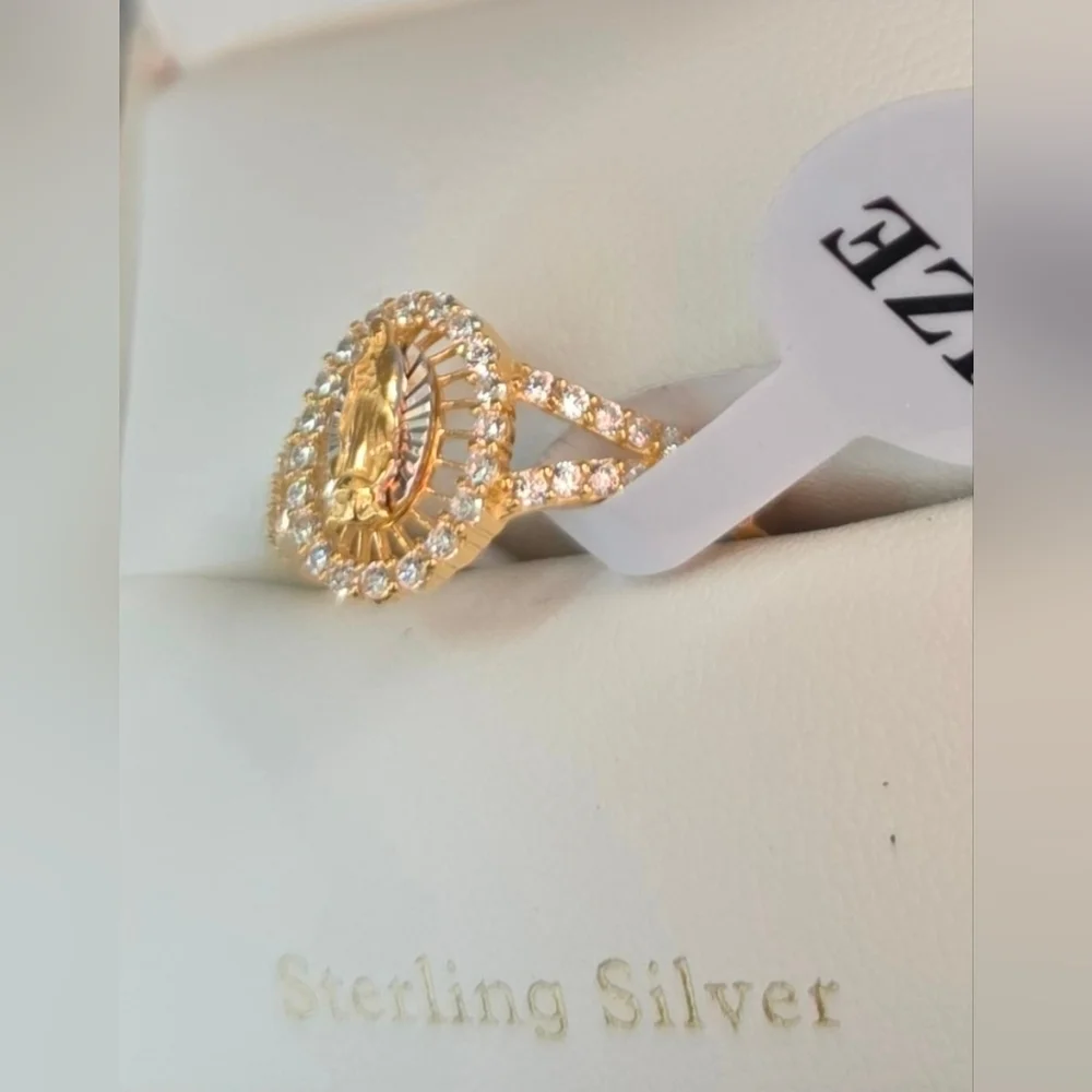 Cynthia White Yellow & Rose Three Color Virgin Mary Cubic Zirconia Ring Size:9 - Picture 2 of 5